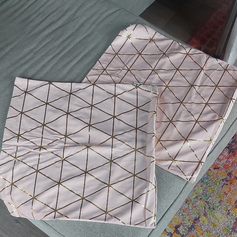 Square Pink and Gold Geometric Pillow Covers - NWT, unused